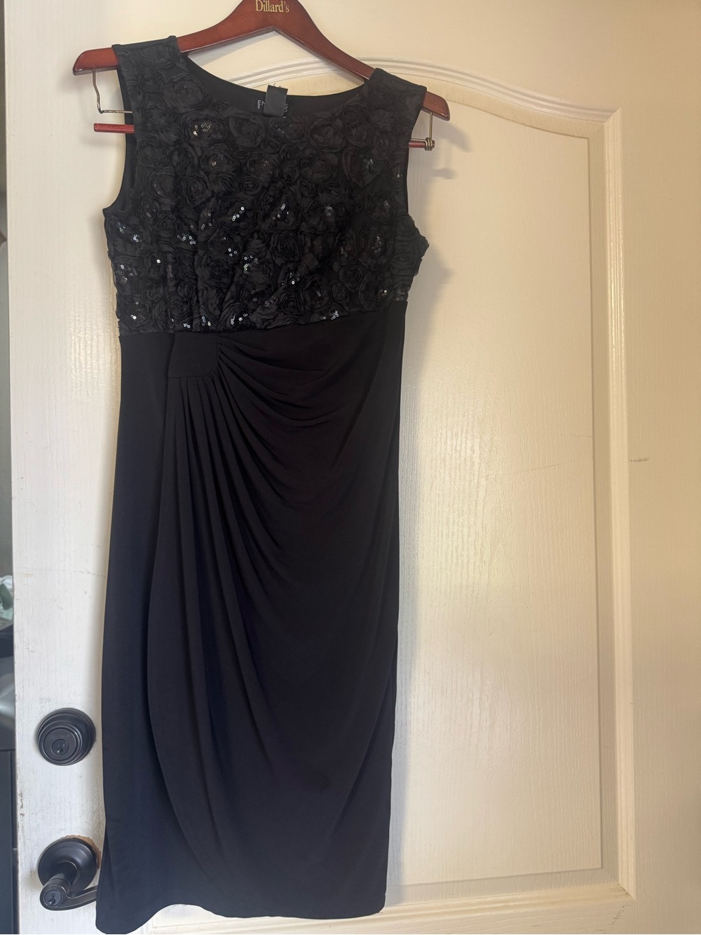 Enfocus Studio Black Sleeveless Midi Dress with Rosette Sequin Bodice